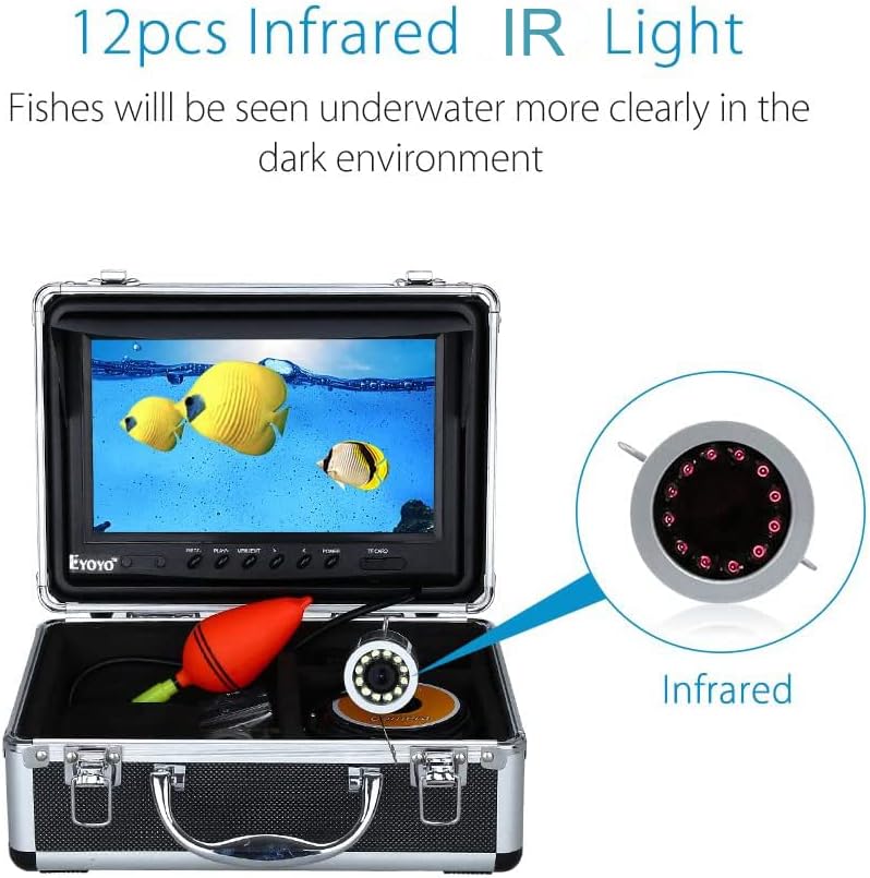 Portable 9 inch LCD Monitor Fish Finder 1000TVL Waterproof Underwater DVR Video Cam 15m Cable 12pcs IR Infrared Lights T616105