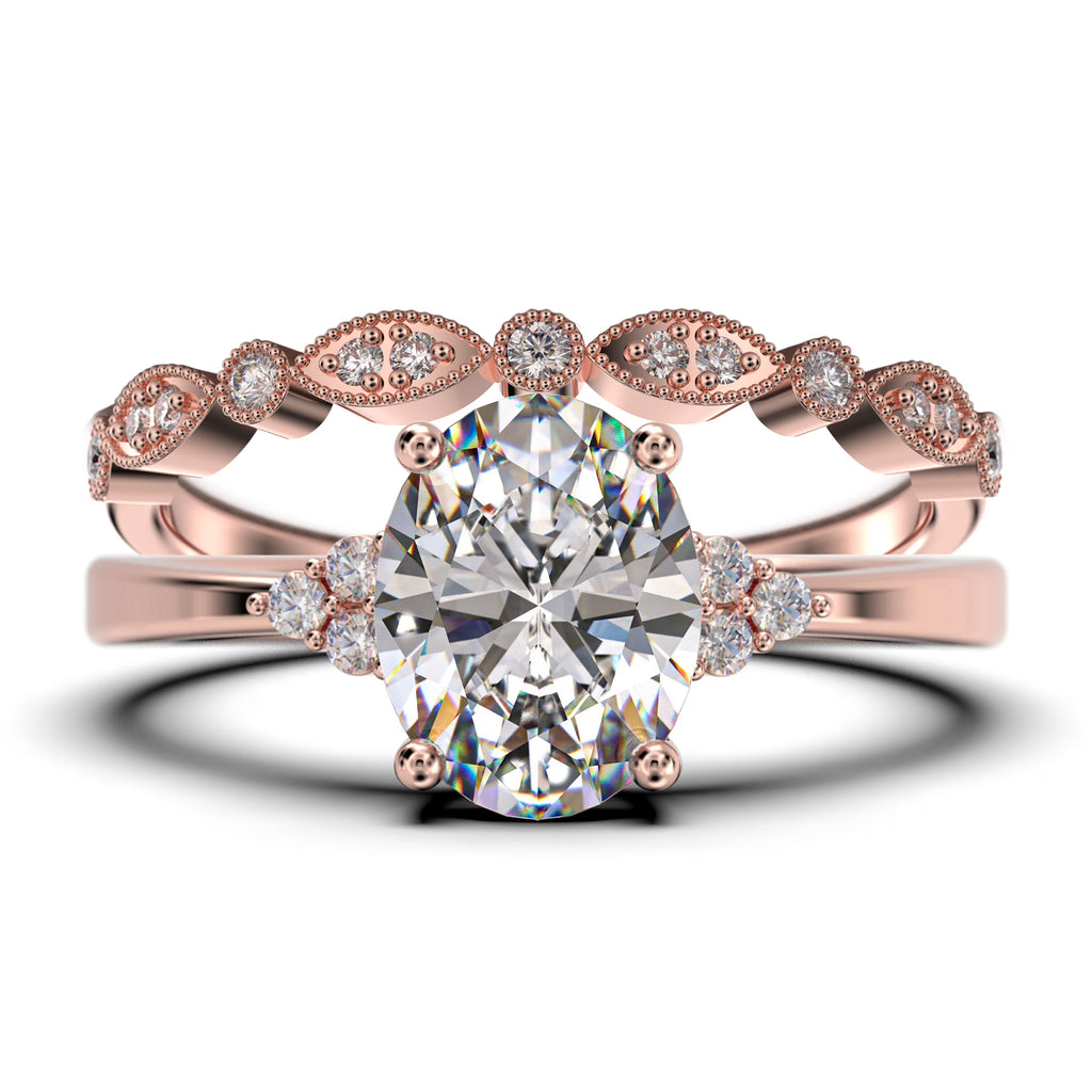10k Solid Rose Gold Oval Cut Diamond Moissanite Engagement Ring U96291
