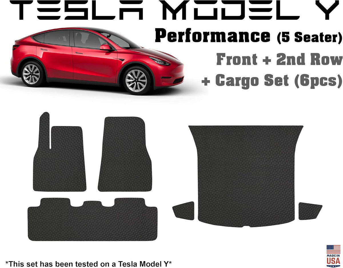 Black Rubber Floor Mat and Cargo Mat Set for Tesla Model Y Z409
