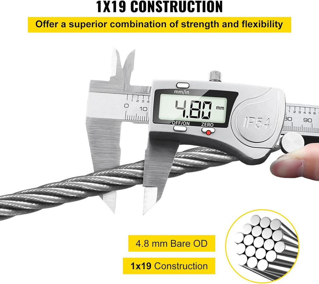 316 Stainless Steel Cable 1000FT Wire Rope 3/16 Inch 1x19 J29188