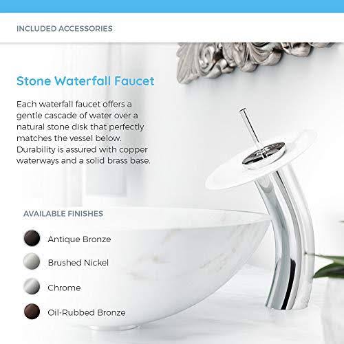 Egyptian Yellow Marble Vessel Sink Ensemble with Brushed Nickel Finish Waterfall Faucet, Pop-Up Drain, and Sink Ring X602