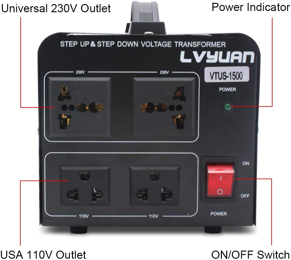 Voltage Transformer Converter 1500 Watt Step Up/Down with 2 US Outlets, 2 Universal Outlets H7064