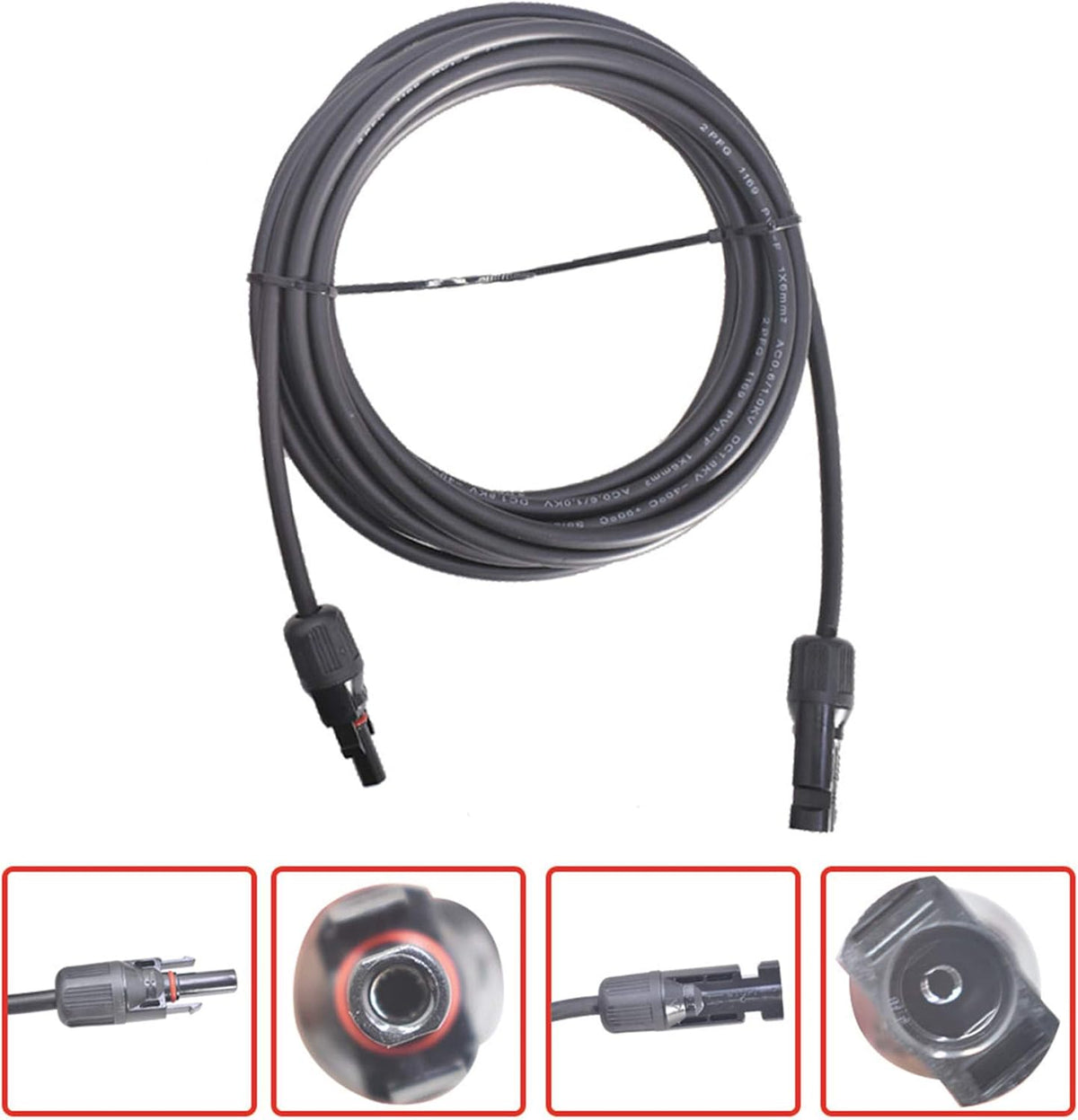 15FT 10AWG Black + Red 10 Gauge Solar Panel Extension Cable with Female and Male Connector, Pack of 2 Q53513