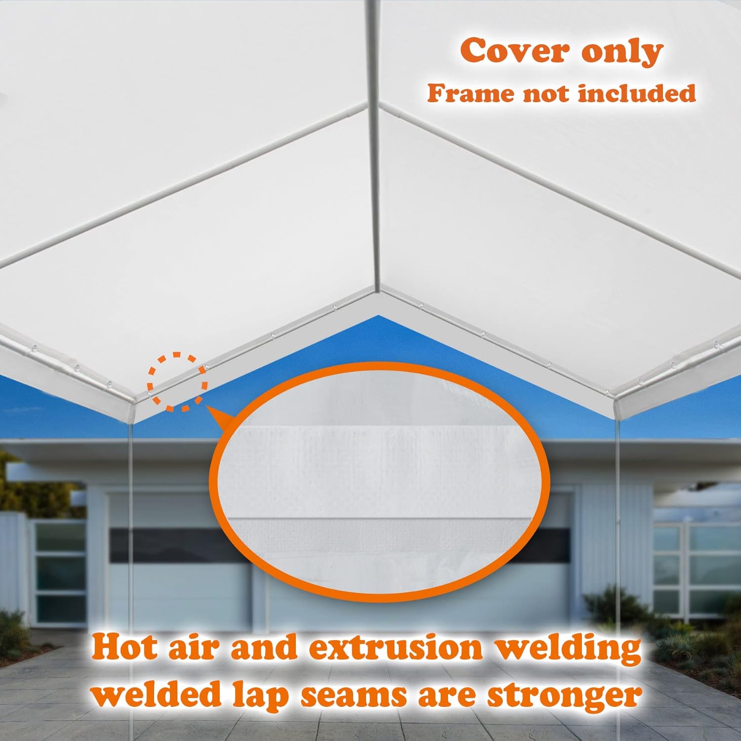 Carport Canopy Cover 12 x 20 Feet Replacement Tent Top Tarp with Ball Bungees C309479