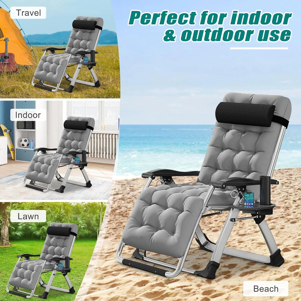 Zero Gravity Reclining Patio Folding Chair with Removable Cushion, Cup Holder, Support 440 LBS C39455