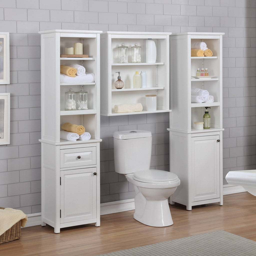 Bathroom Storage Tower with Open Upper Shelves and Lower Cabinet K27305