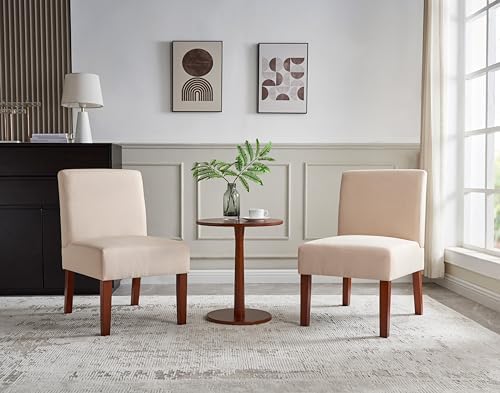 Beige Fabric Accent Chair with Wood Frame V14298