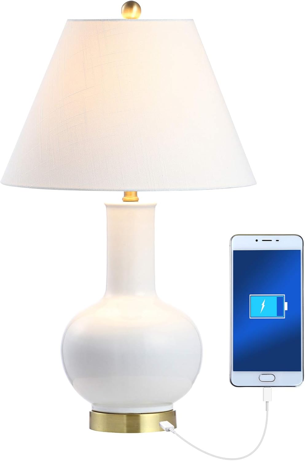White/Brass Gold Ceramic/Iron LED Lamp Q54001