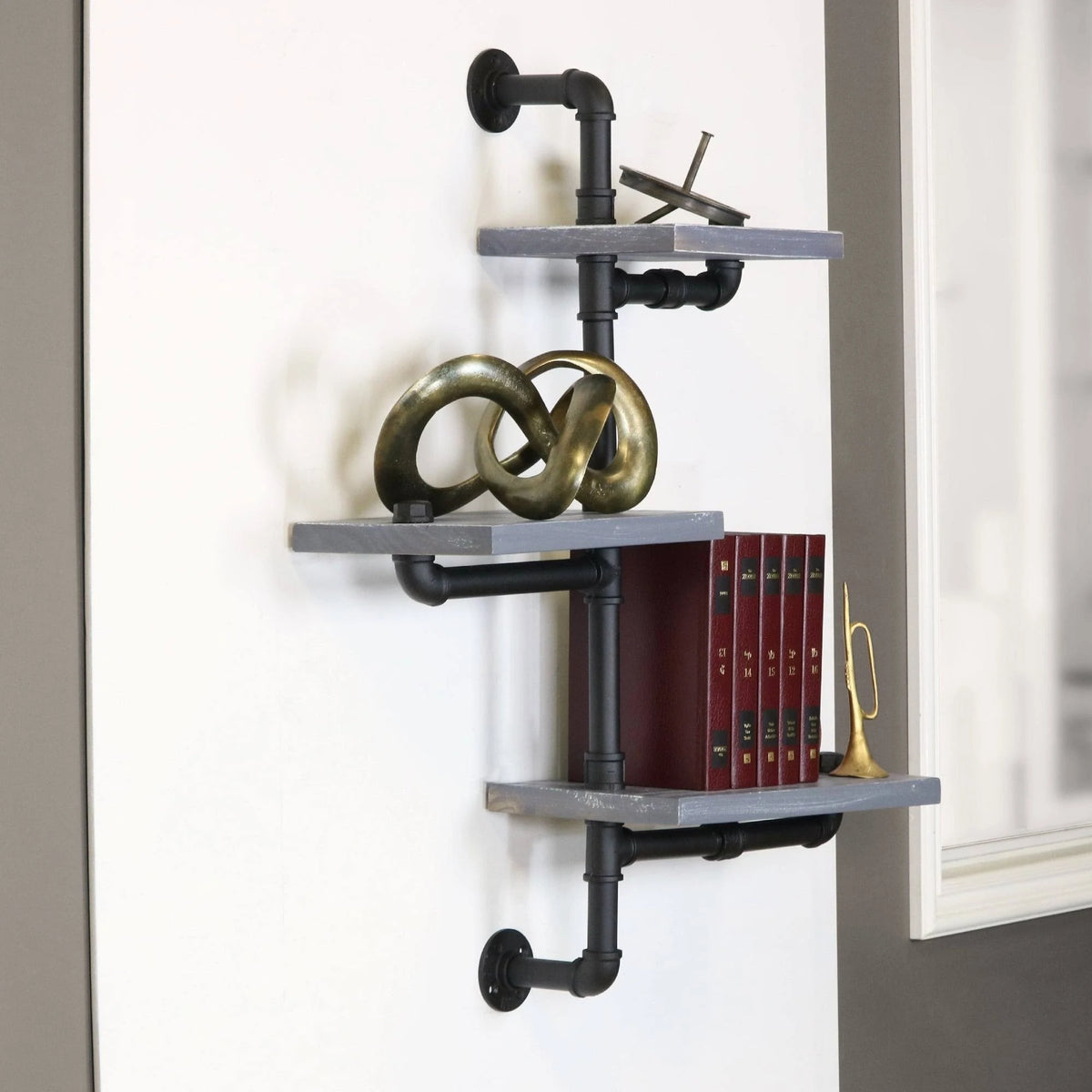 Weathered Gray and Black Wood Wall Shelves T9502