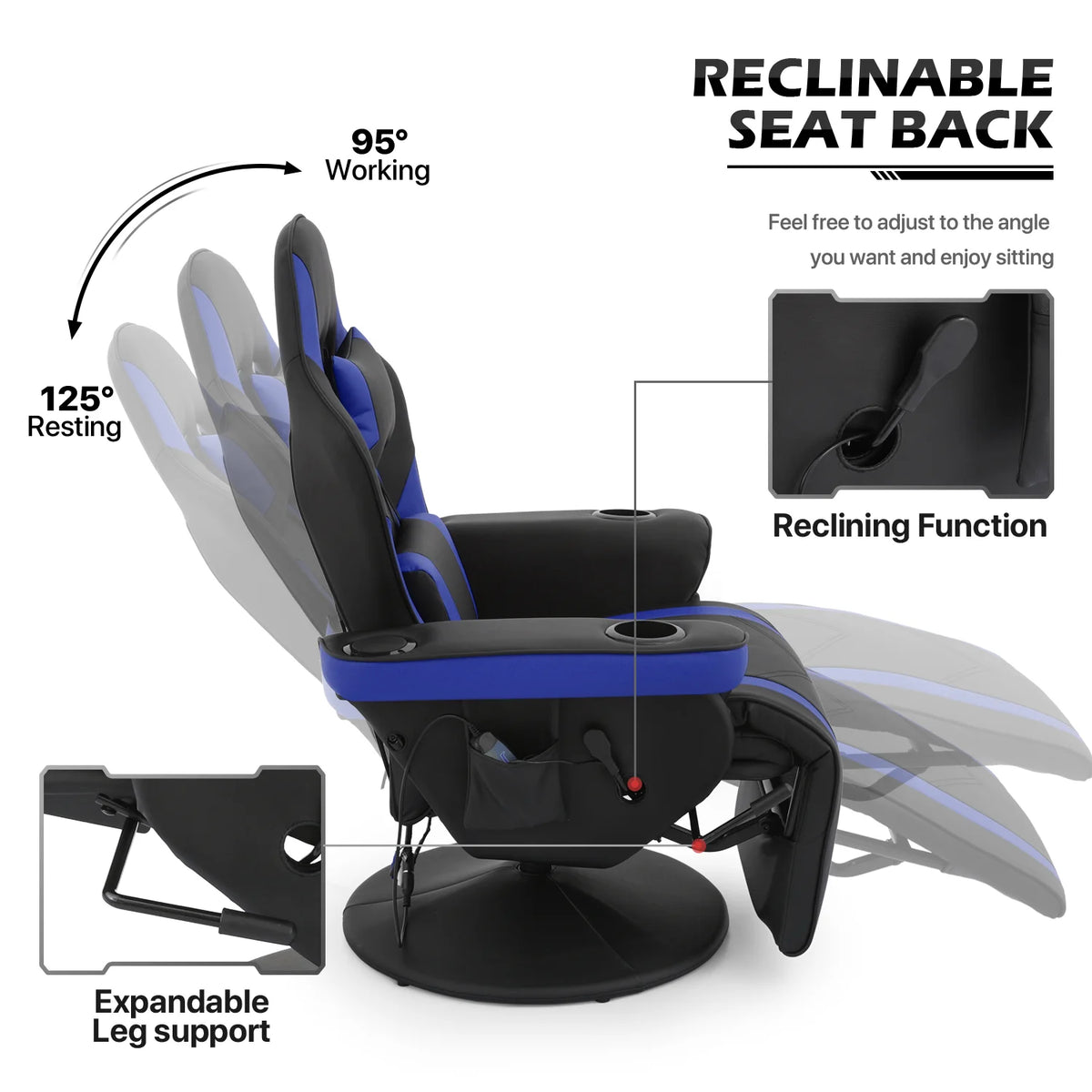 Blue Massage Gaming Recliner Chair with Speaker I3668