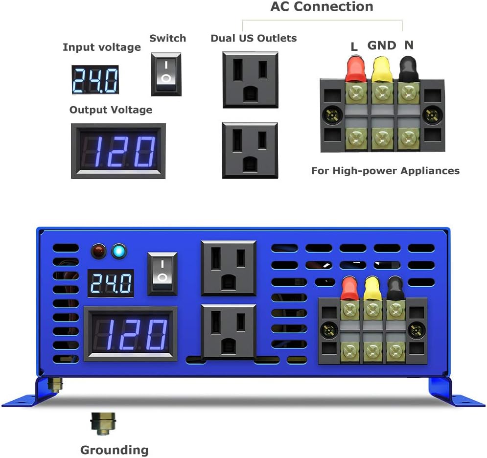 2000W Pure Sine Wave Power Inverter 24V DC to AC 120V with Remote Switch Z87595