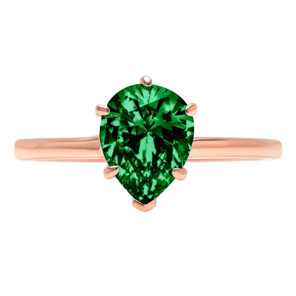 Pear Cut Green Simulated Emerald Solitaire Ring D412