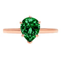 Pear Cut Green Simulated Emerald Solitaire Ring D412