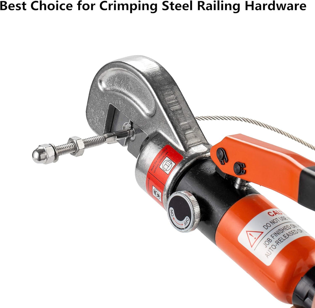 10 Ton Hydraulic Cable Crimper Hand Tool for 1/8, 3/16 Stainless Steel Cable C2869