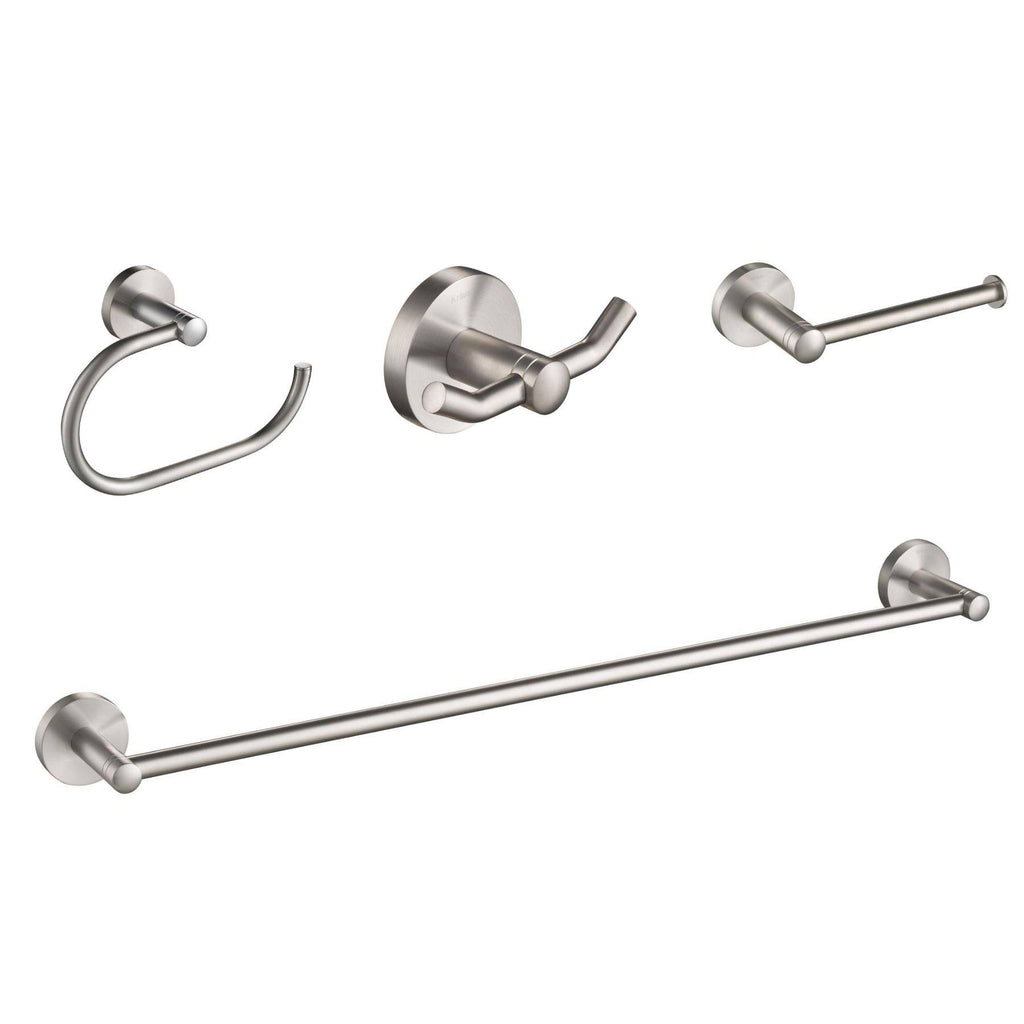 24 in. Brushed Nickel Bath Hardware Set with Towel Bar Paper Holder Towel Ring Robe Hook 4 Piece J5208