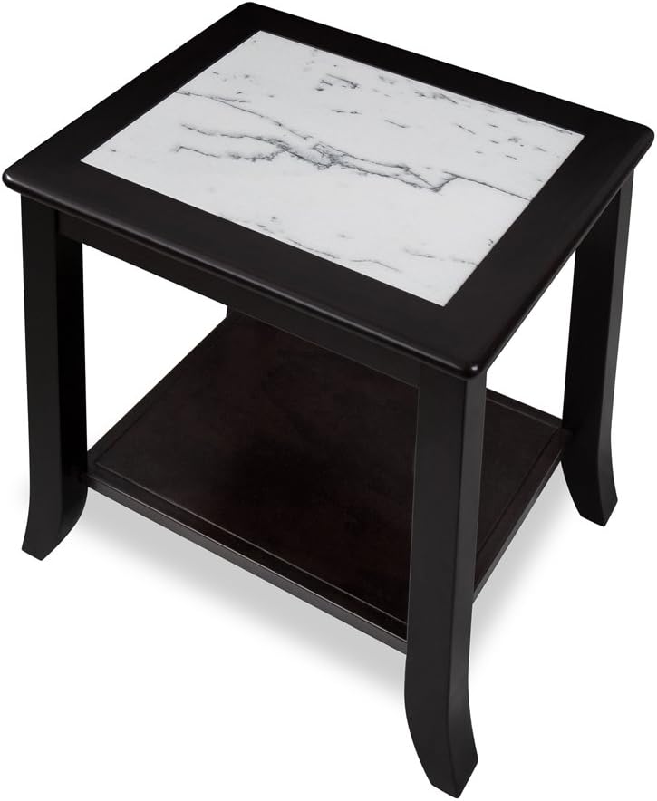 White/Black Marble Top Solid Wood Edge End Table J60776