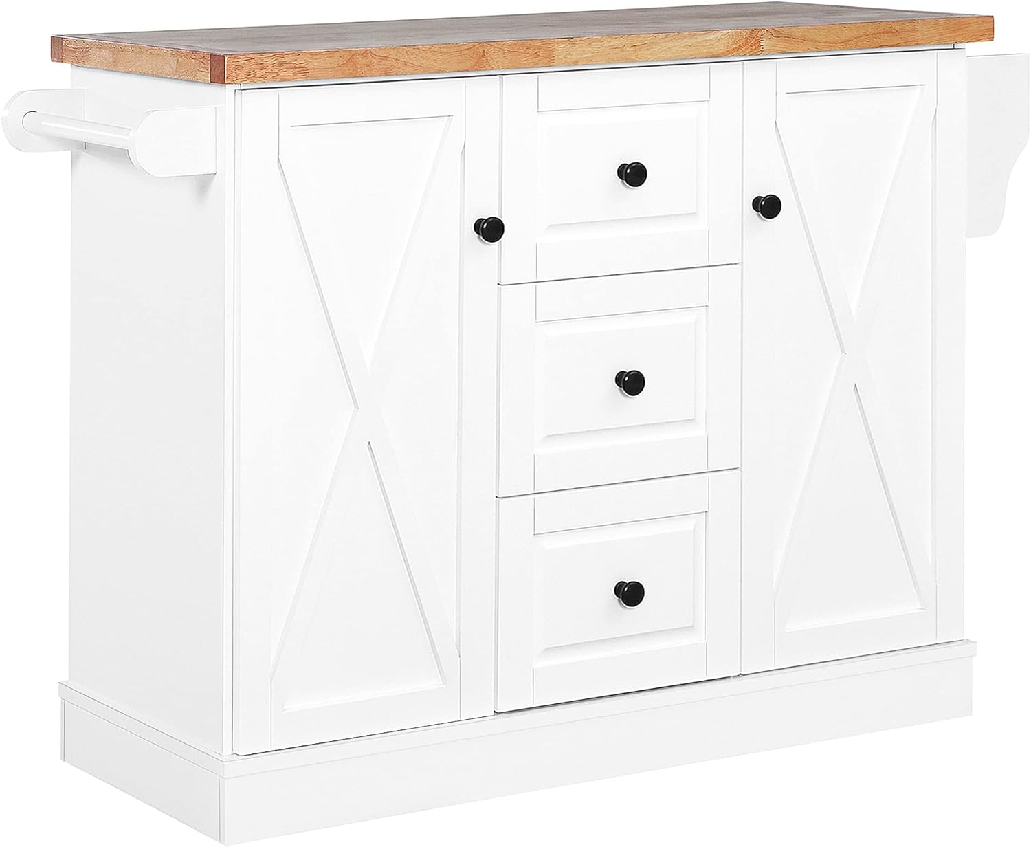 Black Mobile Kitchen Island Utility Cart with Barn Door Style Cabinets and Drawers C247323