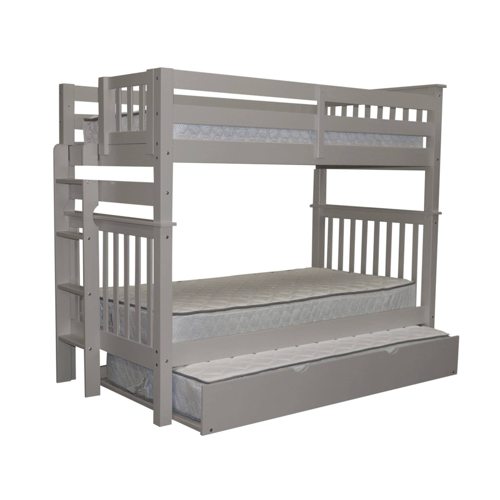 Gray Twin over Twin Bunk Beds with End Ladder and Twin Trundle A37789