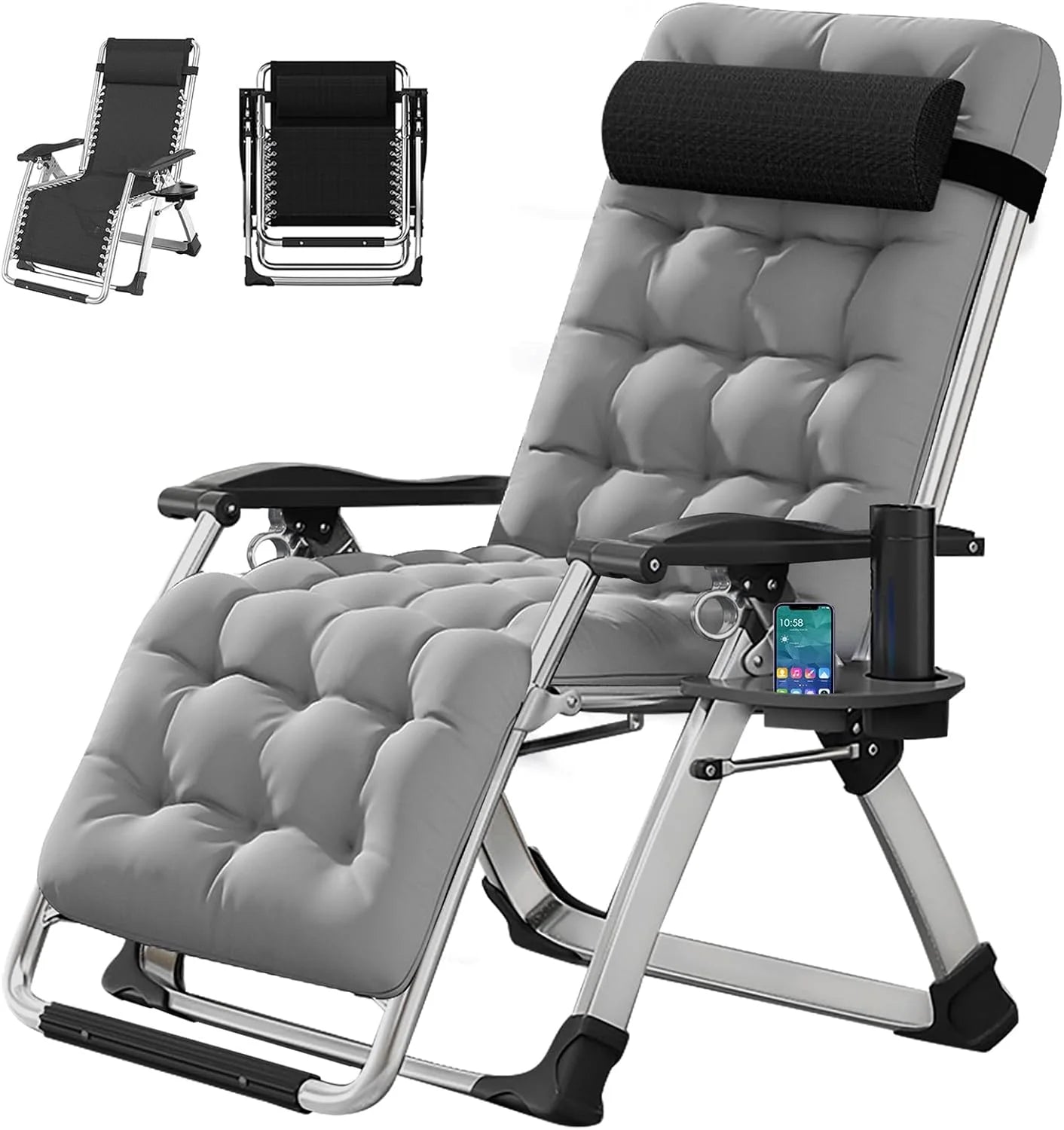 Zero Gravity Reclining Patio Folding Chair with Removable Cushion, Cup Holder, Support 440 LBS C39455