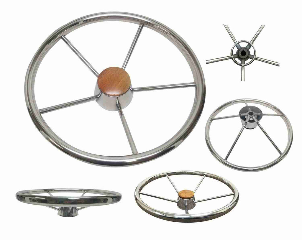 SS304 Five Spoke Steering Wheel with Teak Cap J438
