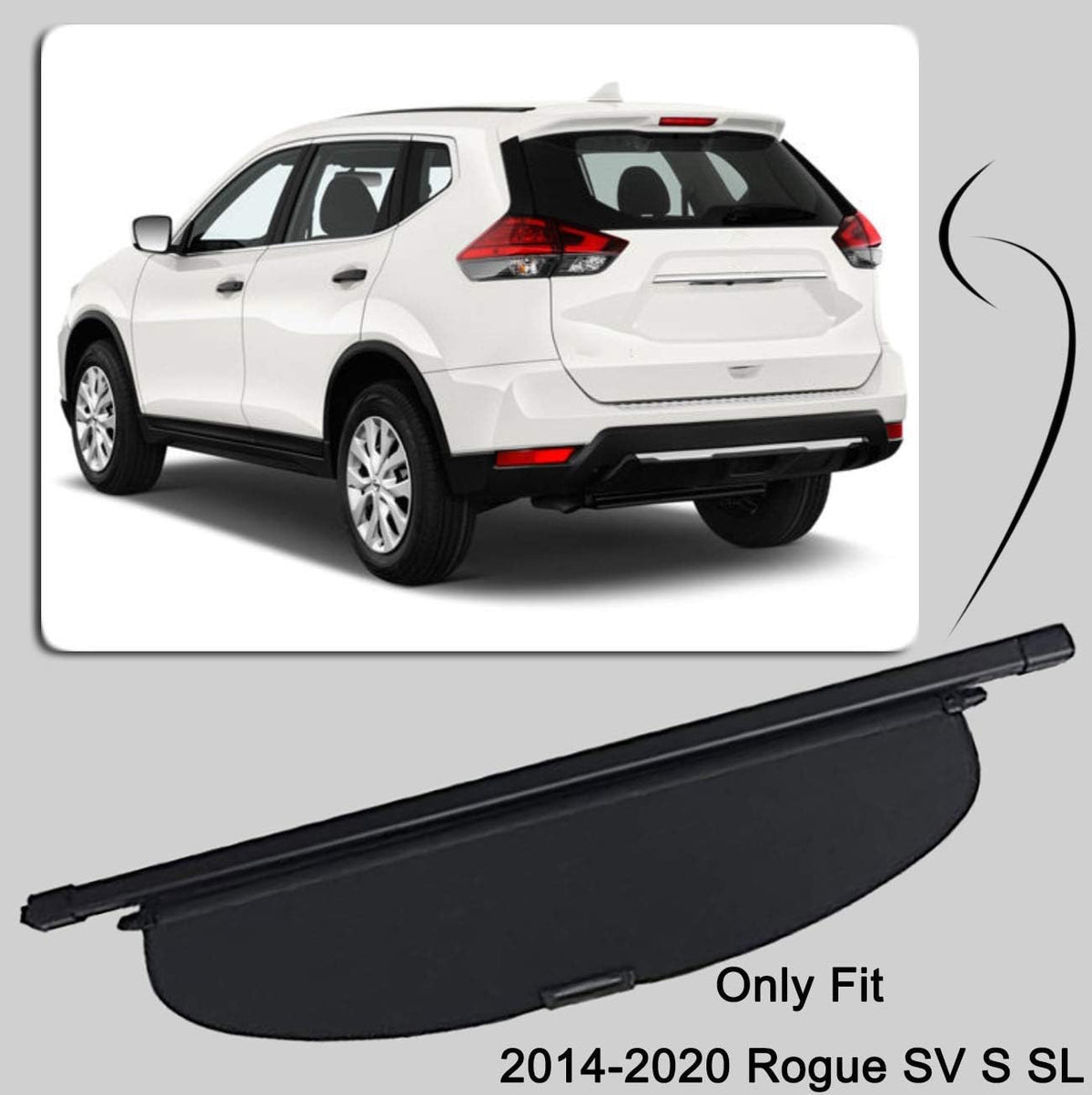 Cargo Cover for 2014-2020 Nissan Rogue Black Retractable Trunk Shade Pack of 2 N373834