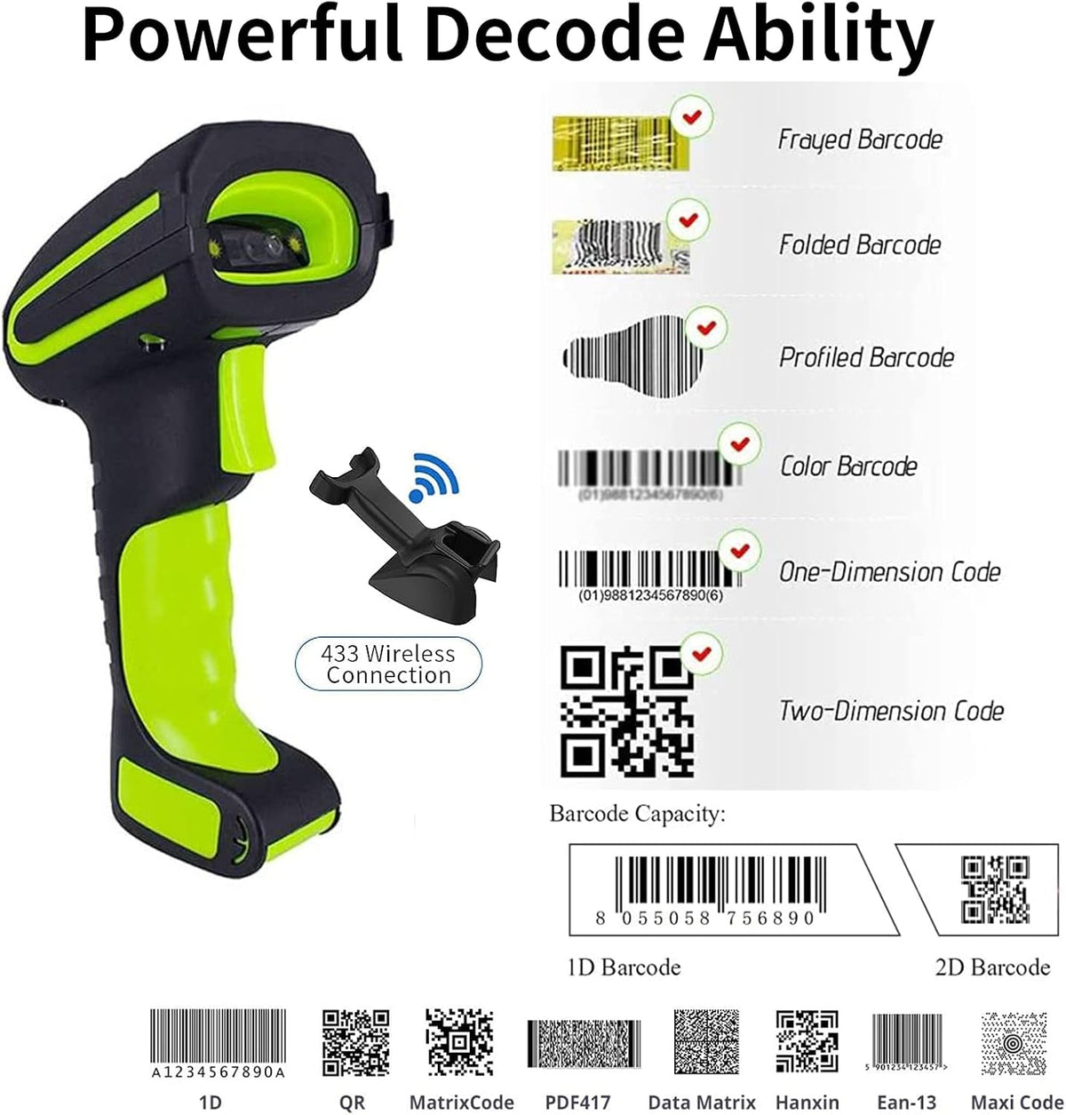 2D Wireless Barcode Scanner with Charging Cradle, Pack of 2 X515253