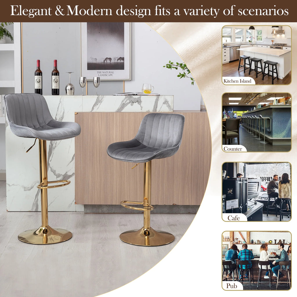 Gray Velvet Swivel Bar Stools Set of 2 X797259