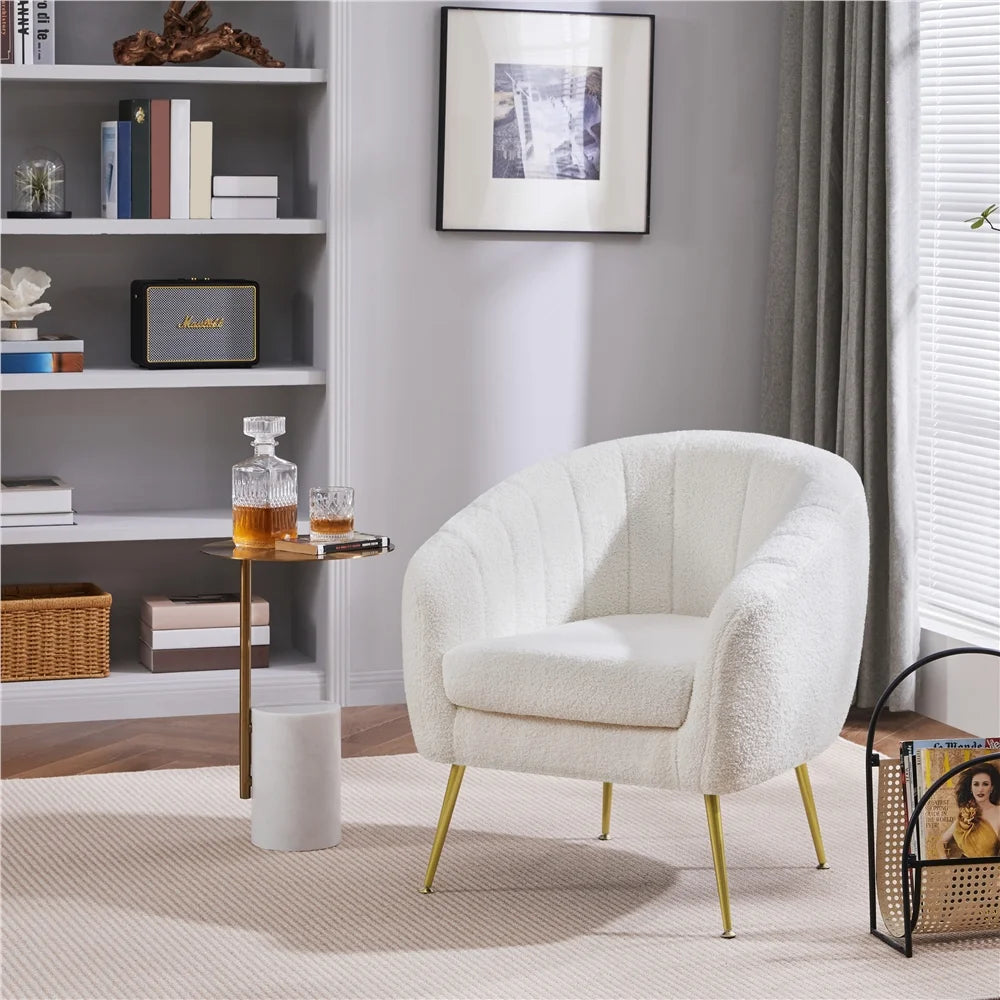 Ivory Tufted Velvet Accent Armchair with Gold Metal Legs D641