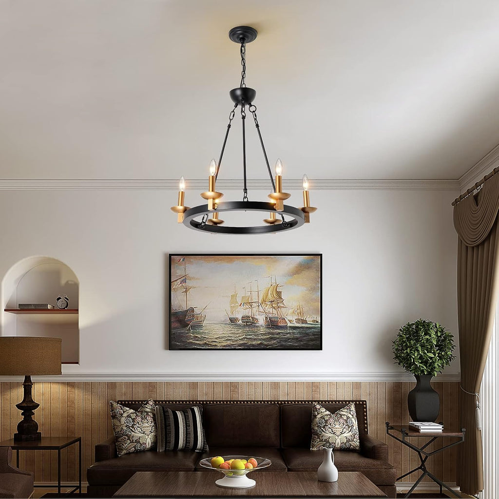 Black 6-Lights Round Wagon Wheel Chandelier Z400