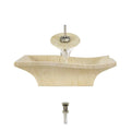 Egyptian Yellow Marble Vessel Sink Ensemble with Brushed Nickel Finish Waterfall Faucet, Pop-Up Drain, and Sink Ring X602