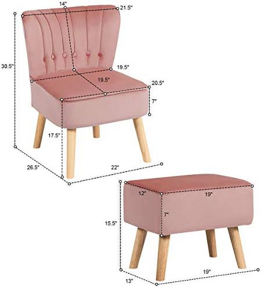 Velvet Accent Chair Ottoman Set H5429