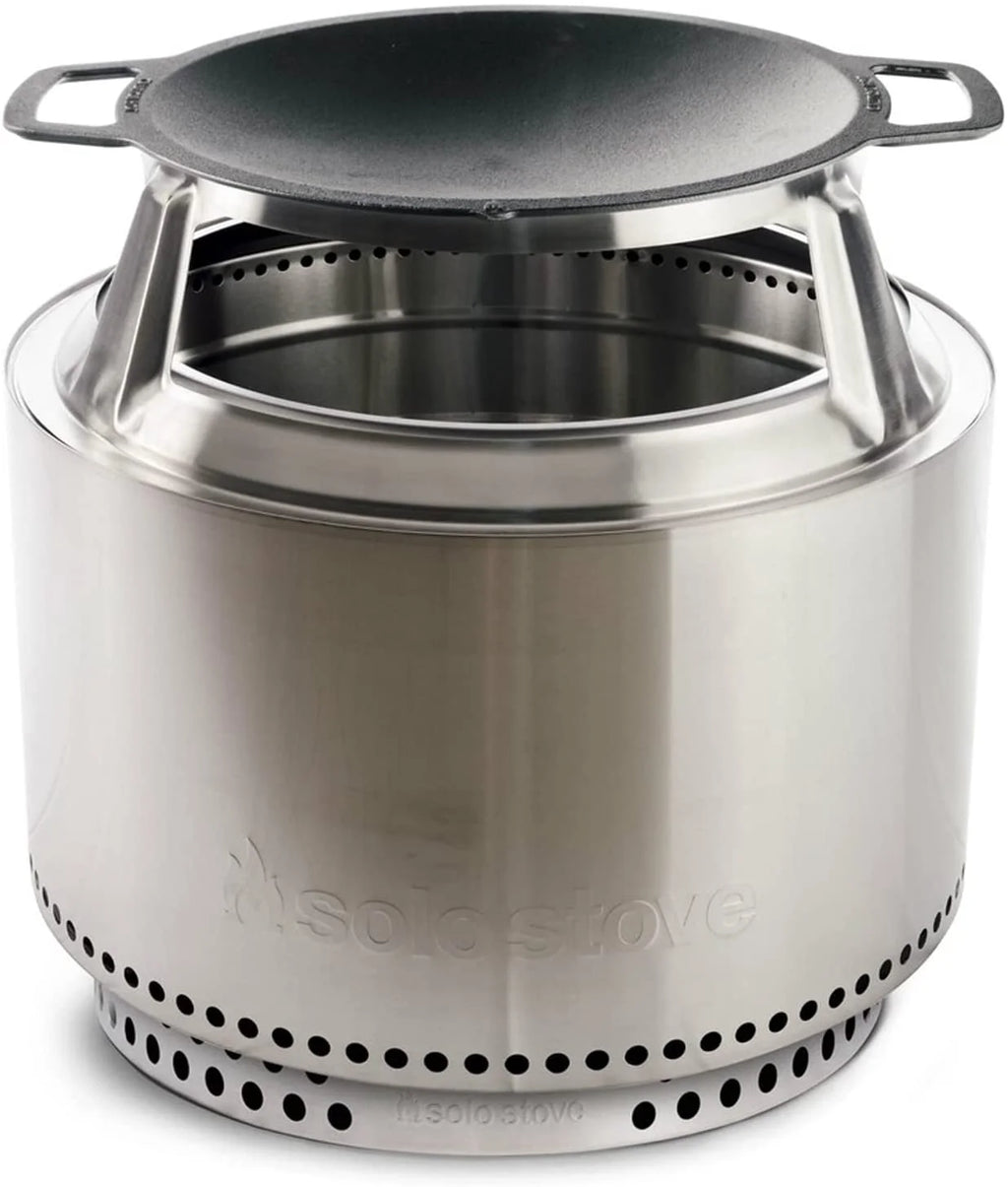 Portable Smokeless Fire Pit with Stand, Woktop & Hub, Stainless Steel/Cast Iron, H: 26.25in x Dia: 25.75in A710780