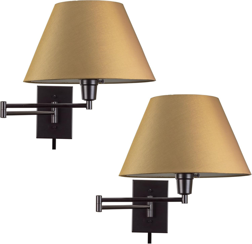 13 Swing Arm Wall Lamp with Fabric Shade, Black Finish, 2-Pack Q70174