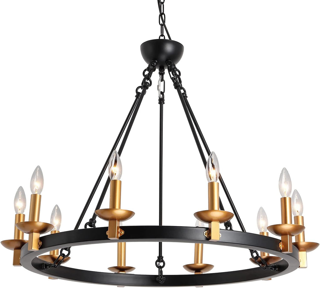 Black 6-Lights Round Wagon Wheel Chandelier Z400