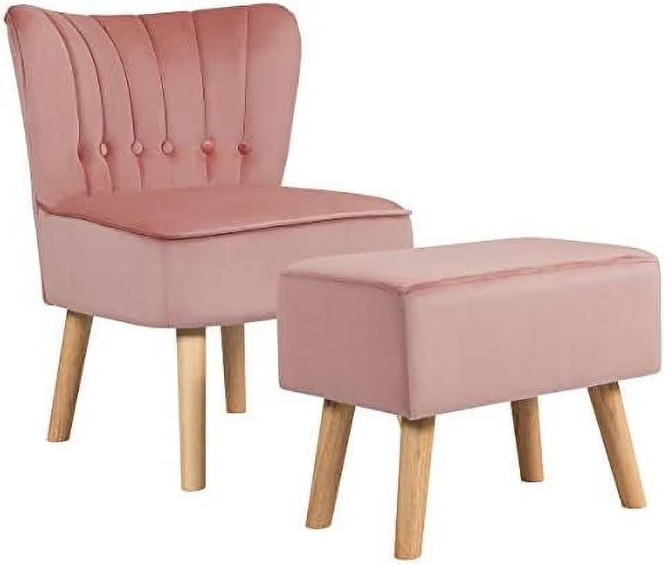 Velvet Accent Chair Ottoman Set H5429