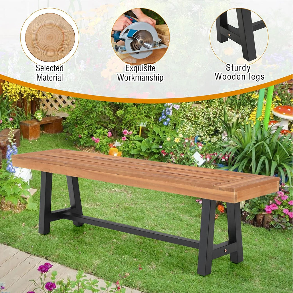 Outdoor Patio Bench Set of 2 Acacia Wood 63 Long Rectangular Dining Bench B1734