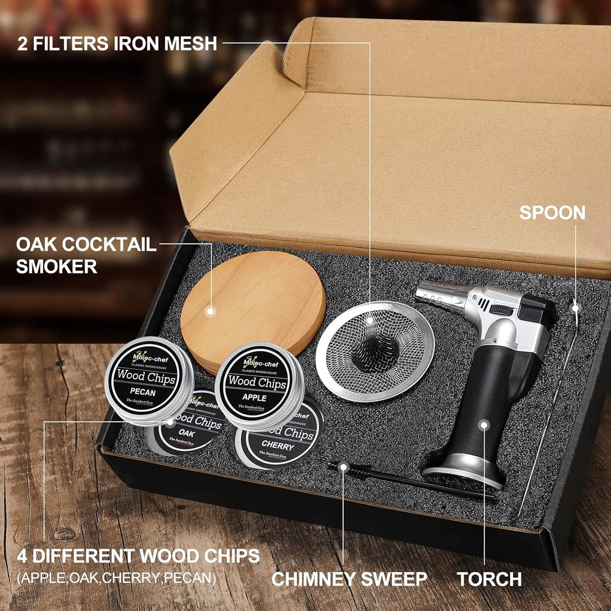 Cocktail Smoker Kit with Torch, 4 Kind of Wood Chips, Pack of 2 V35836