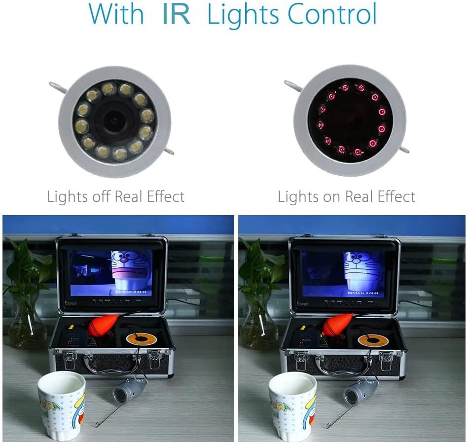 Portable 9 inch LCD Monitor Fish Finder 1000TVL Waterproof Underwater DVR Video Cam 15m Cable 12pcs IR Infrared Lights T616105