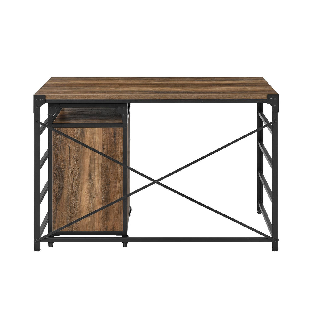 Angle Iron Writing Desk with 2 Drawer Filing Cabinet Reclaimed Barnwood Q66057