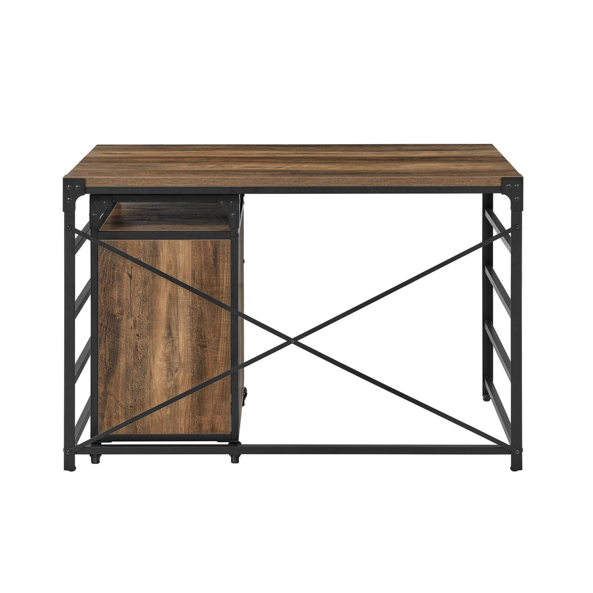 Angle Iron Writing Desk with 2 Drawer Filing Cabinet Reclaimed Barnwood Q66057