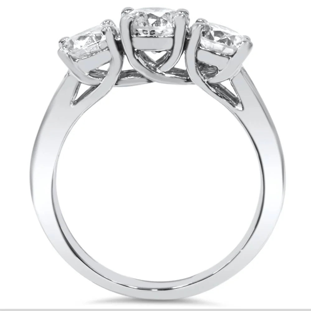 2ct Diamond Three Stone Ring 14K White Gold J194