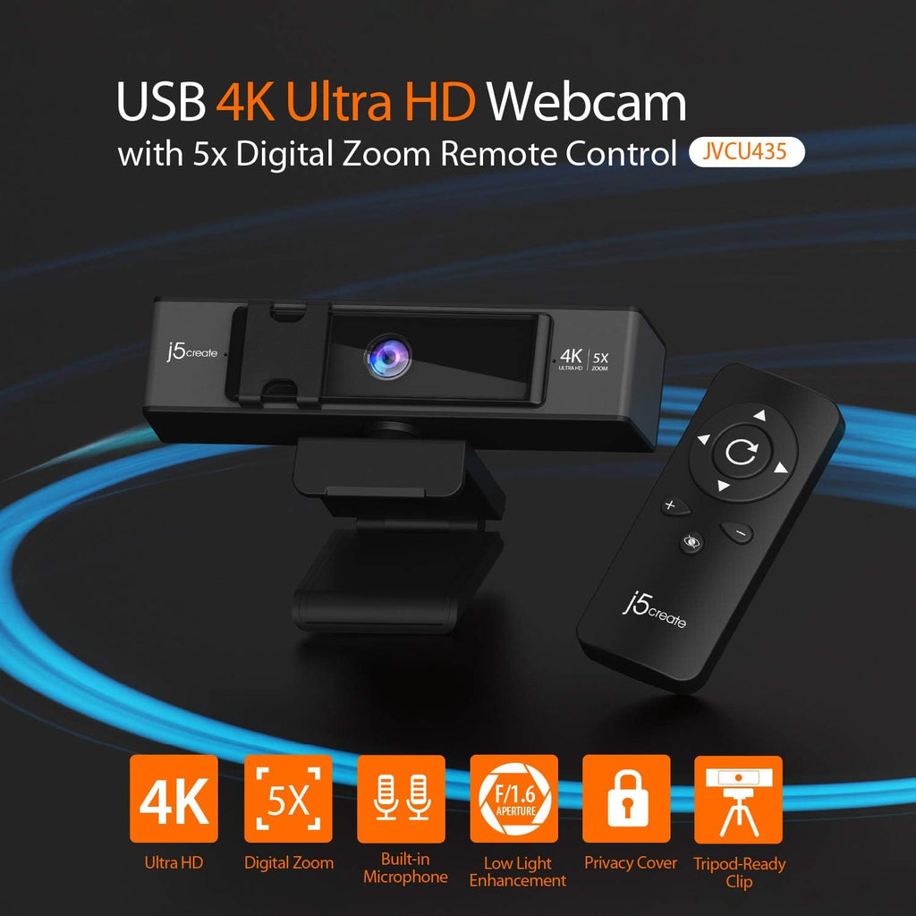 4K Ultra HD Webcam with 5X Digital Zoom, Privacy Cover, Dual Microphones, USB-C K198