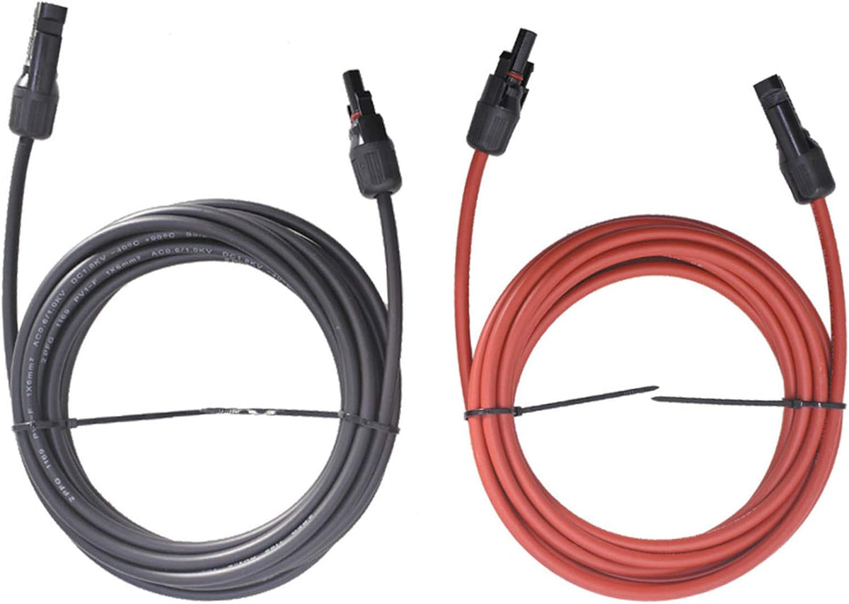 15FT 10AWG Black + Red 10 Gauge Solar Panel Extension Cable with Female and Male Connector, Pack of 2 Q53513