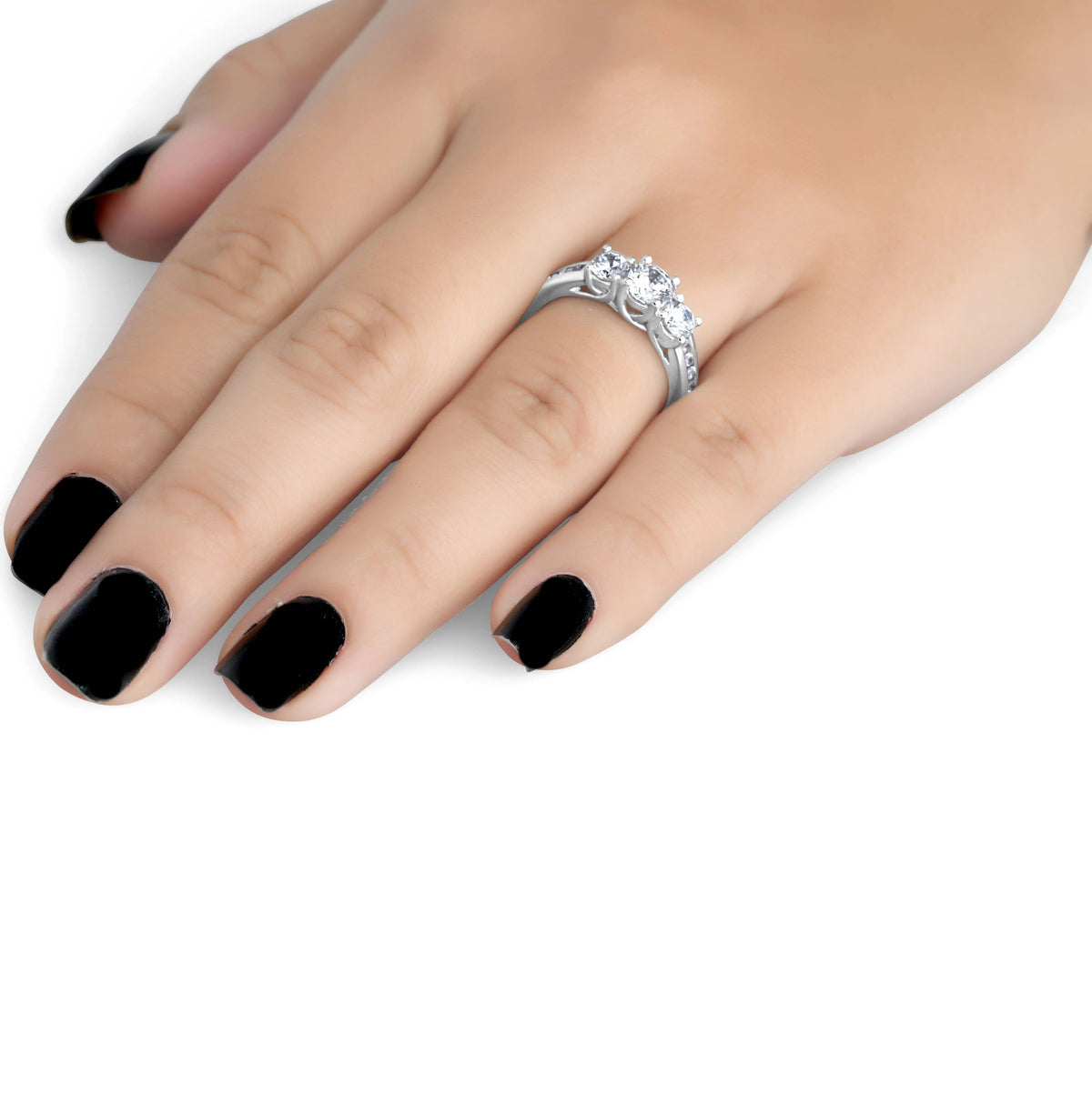 2ct Diamond Three Stone Ring 14K White Gold J194