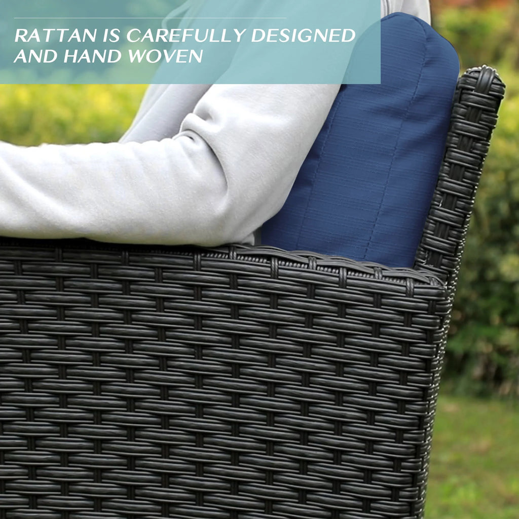 Blue 8 Pcs Wicker Patio Conversation Set with Coffee Table and Ottoman C910
