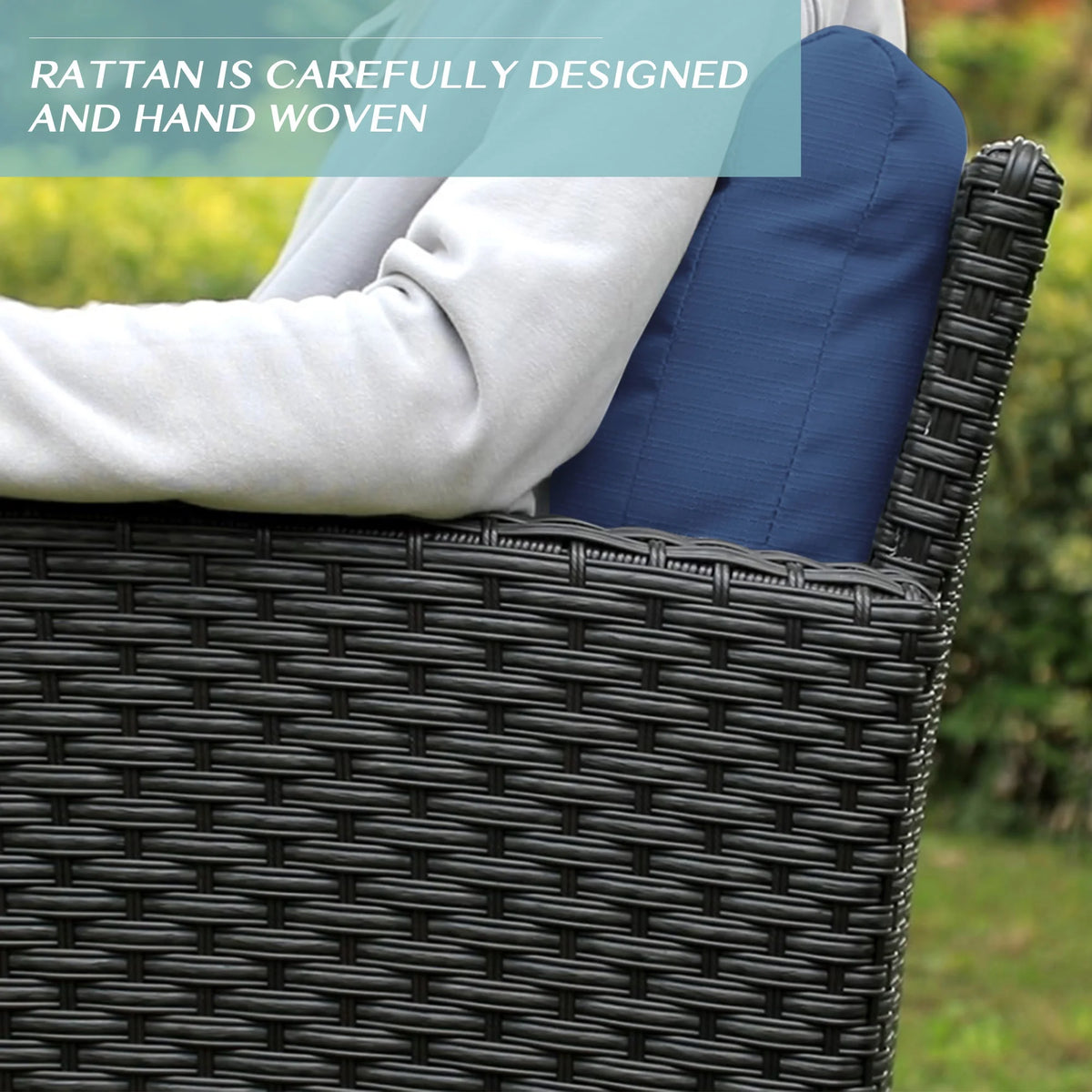 Blue 8 Pcs Wicker Patio Conversation Set with Coffee Table and Ottoman C910