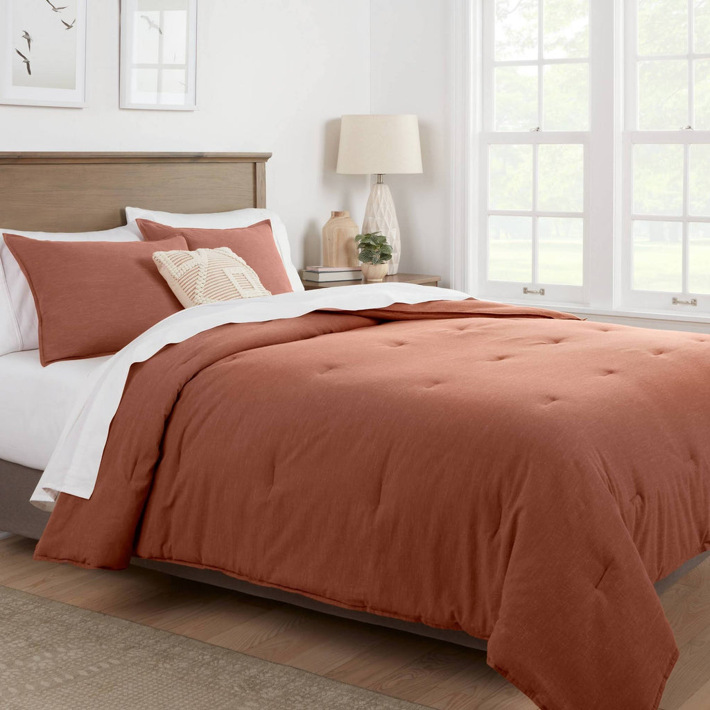 Rust Cotton Linen Comforter and Sham Set G692