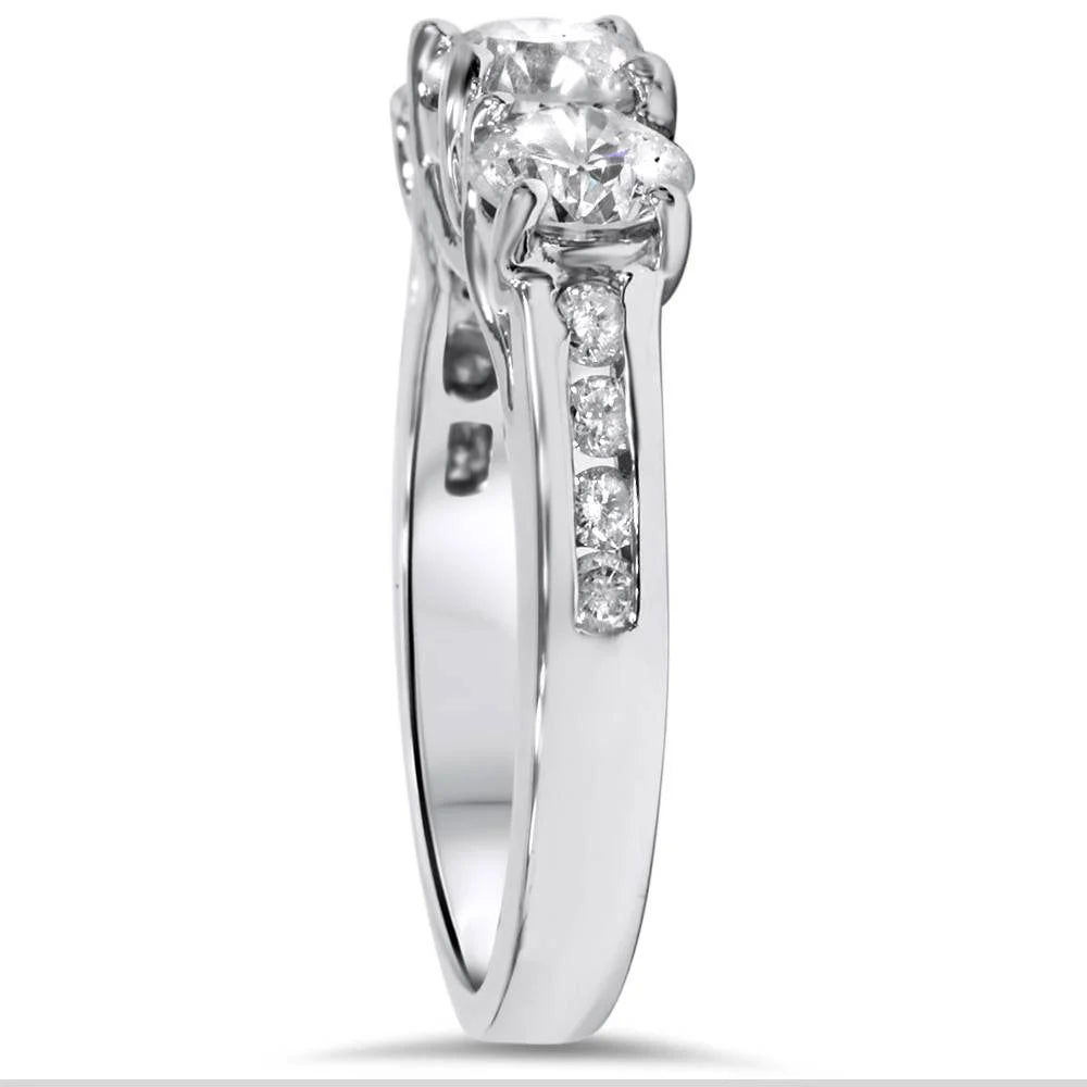 2ct Diamond Three Stone Ring 14K White Gold J194