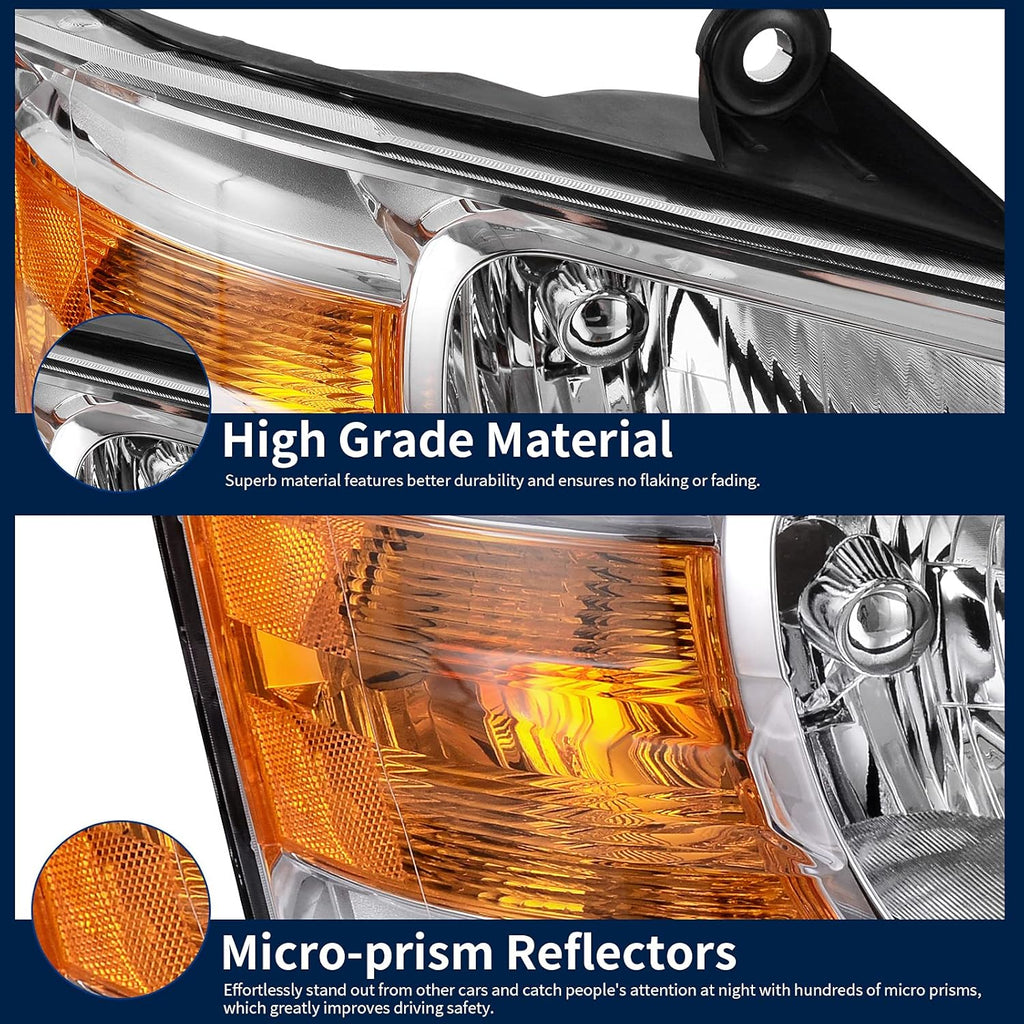 Chrome Housing Amber Reflector Clear Lens Headlight Assembly A87276
