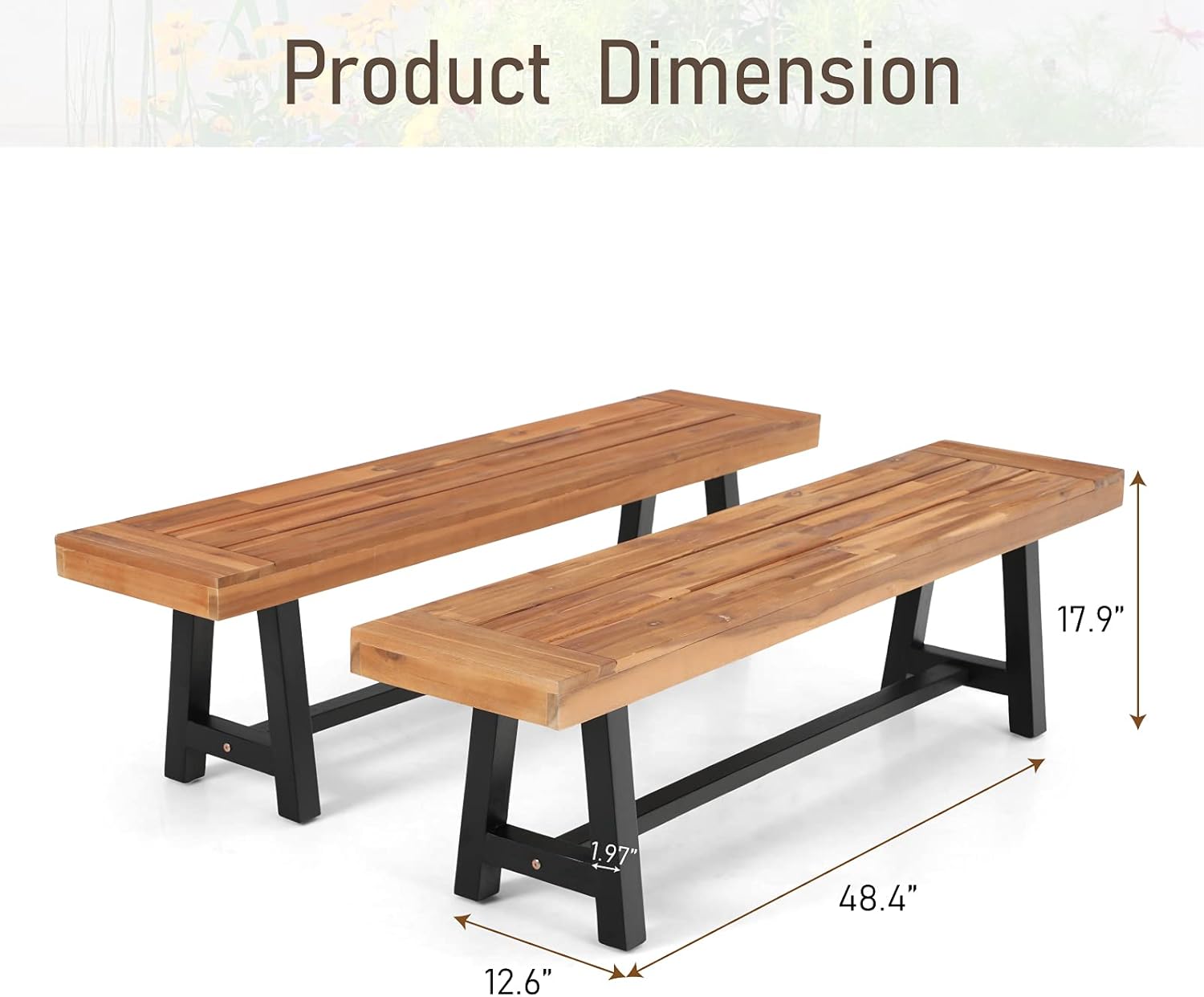 Outdoor Patio Bench Set of 2 Acacia Wood 63 Long Rectangular Dining Bench B1734